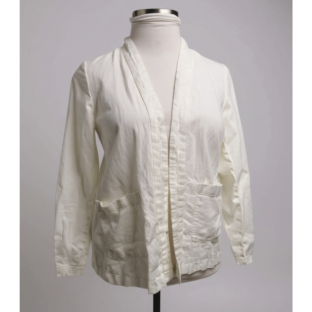 Pure Jill x J. Jill Linen Open Cardigan White Pockets LS Lagonlook Beachy XS - Picture 14 of 14